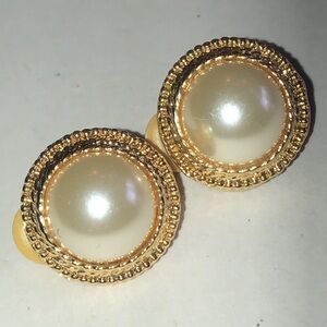 Ali Brand Vintage Gold Tone and Faux Pearl Stud Earrings